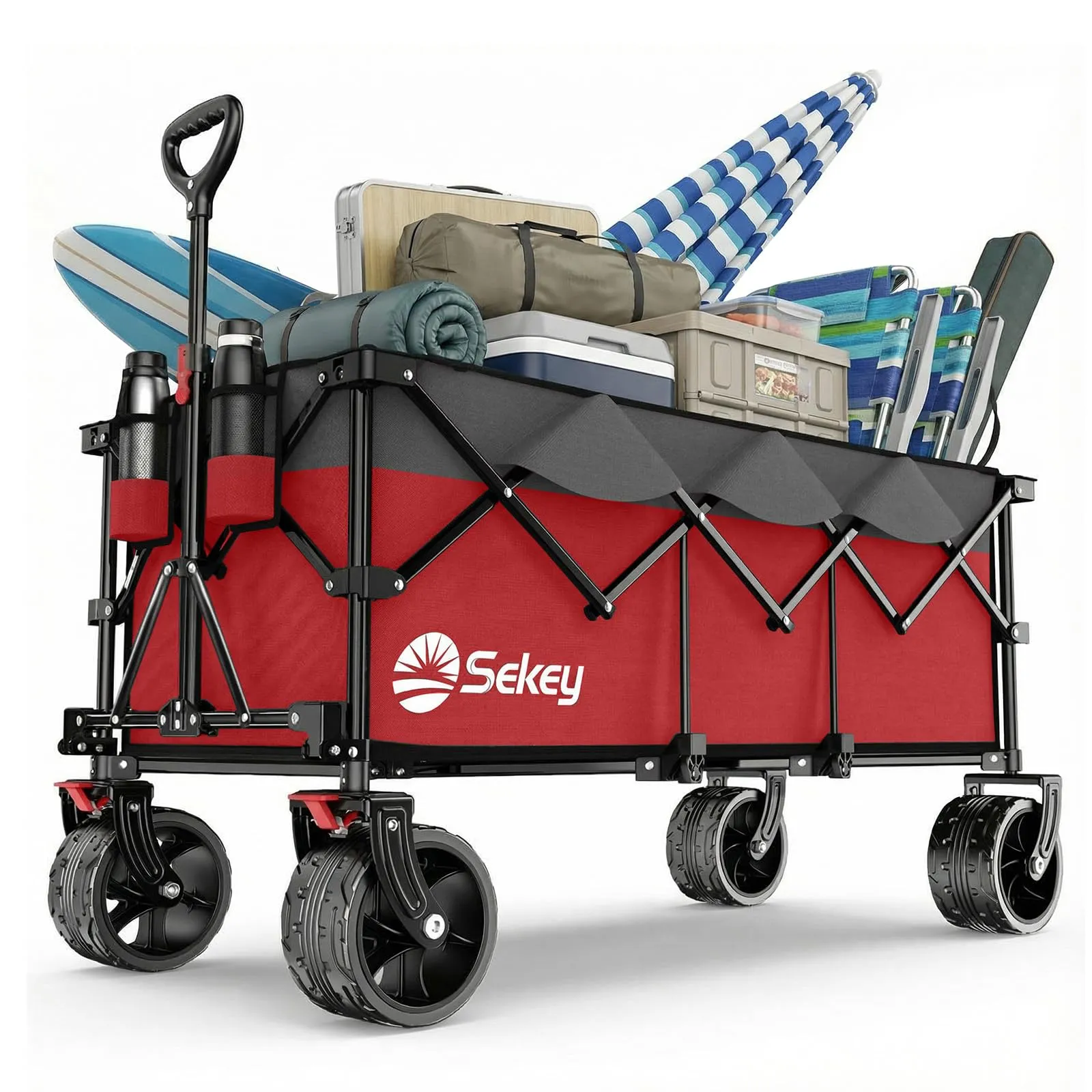 Sekey XXXL Carro Transporte Plegable 300L 200KG, Modelo Alargado Ruedas Todo Terreno, Sistema 4 Direcciones Montaje Rapido, Gris/R