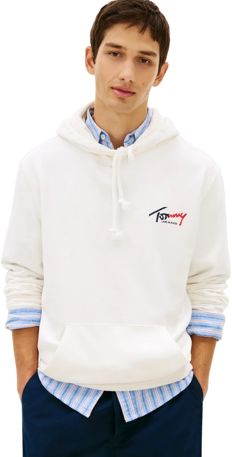 Tommy Jeans Sudadera Entry Sign Hombre con Bolsillo Canguro, Blanco (varias tallas)