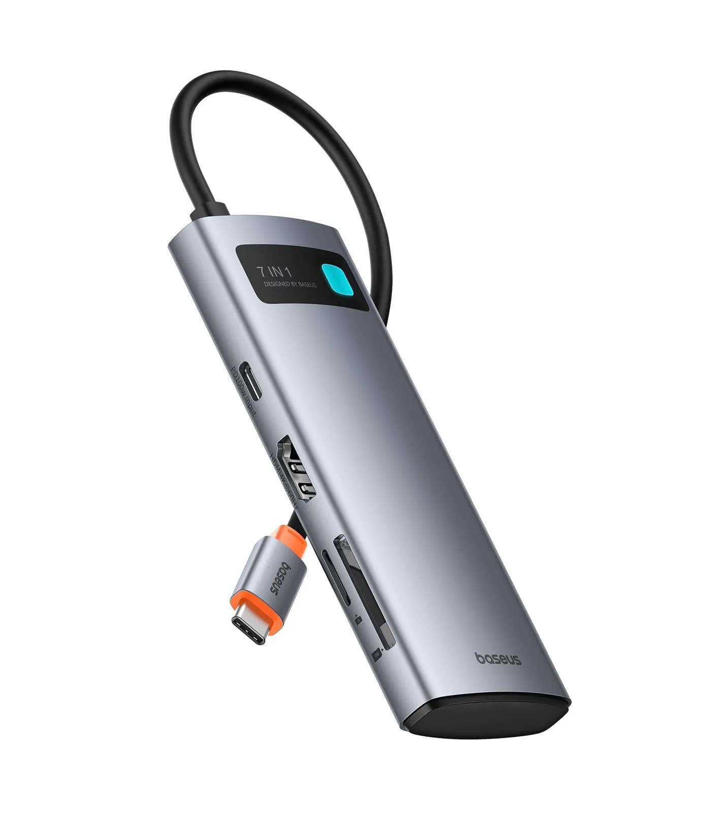 Adaptador Baseus Hub USB C 7 en 1 con HDMI 4K@60Hz, PD 100W, 3x USB-A 3.0, SD/TF