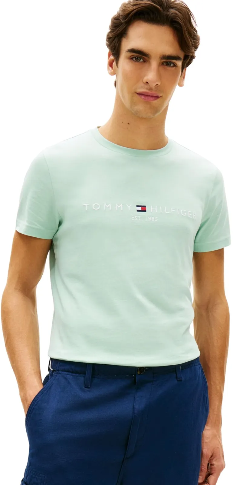 Camiseta Tommy Hilfiger Slim Fit Manga Corta Hombre, Verde (Crushed Mint) (varias tallas)