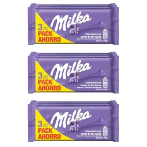 Pack 9 tabletas Milka Chocolate con Leche de los Alpes 90g (810g total)