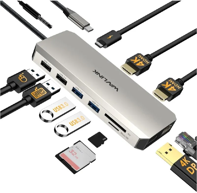 Base USB-C dual monitor: 2x HDMI, DP, 100W PD, USB 3.0/2.0, RJ45, SD/TF, Audio