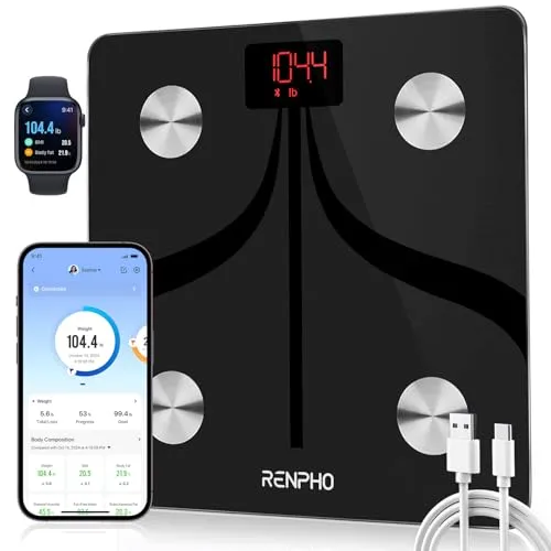 RENPHO Báscula Inteligente con App Bluetooth: Grasa Corporal y Peso Muscular, Recargable 28x28 cm