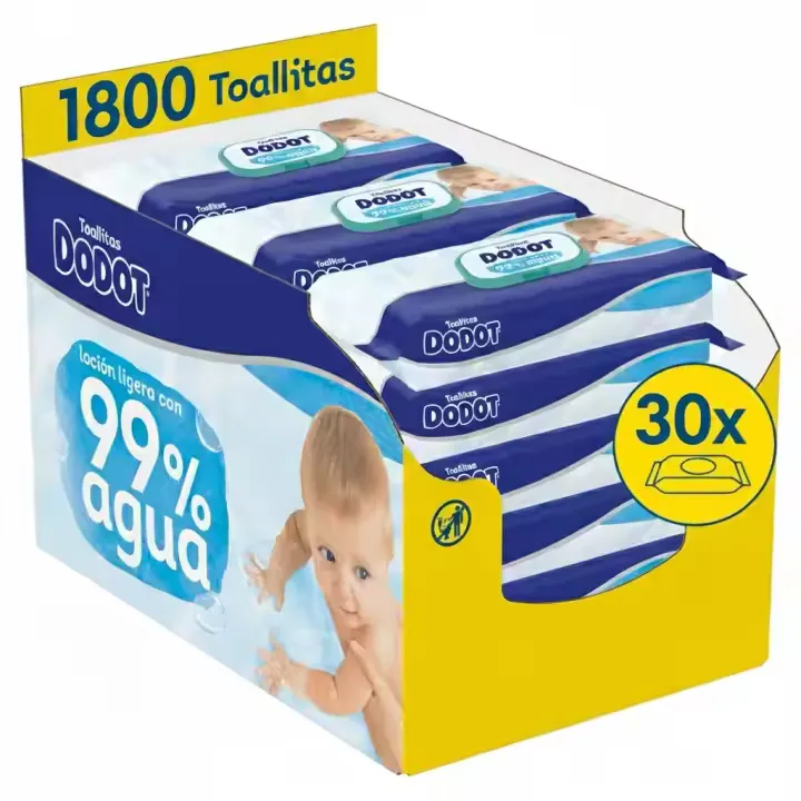 Dodot Aqua Toallitas para Bebé: 1800 Unidades (30 Paquetes x 60)