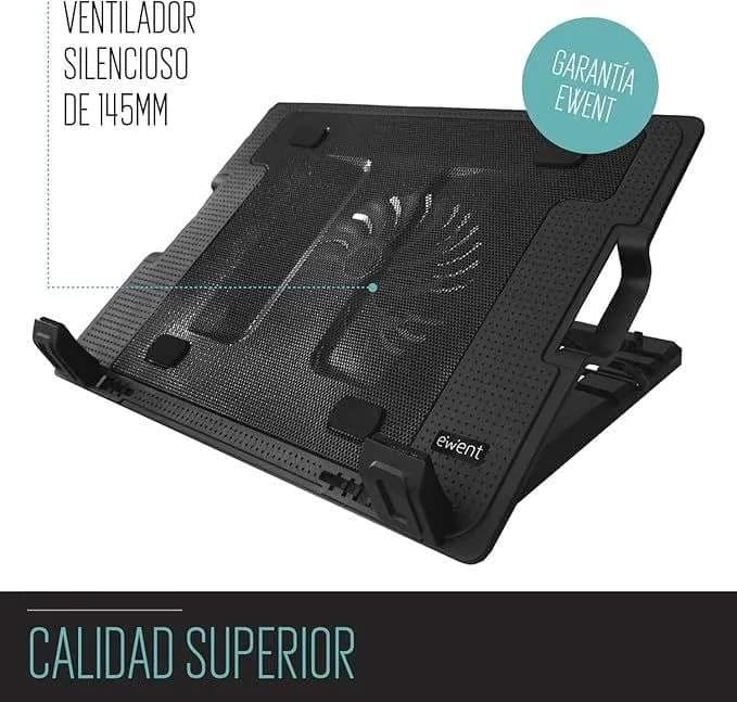 EWENT EW1258: Soporte refrigerado para portátil hasta 17" con ajuste de ángulo