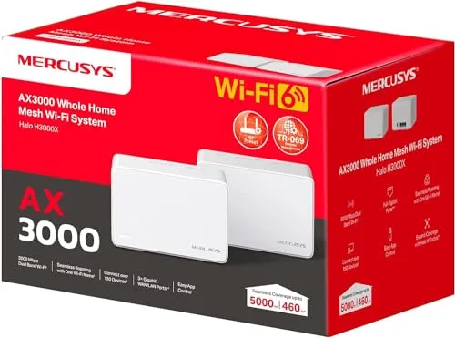 Sistema WiFi 6 Mesh Mercusys Halo H3000X (Pack 2), AX3000, Doble Banda, Cobertura 420 m², Puertos Gigabit