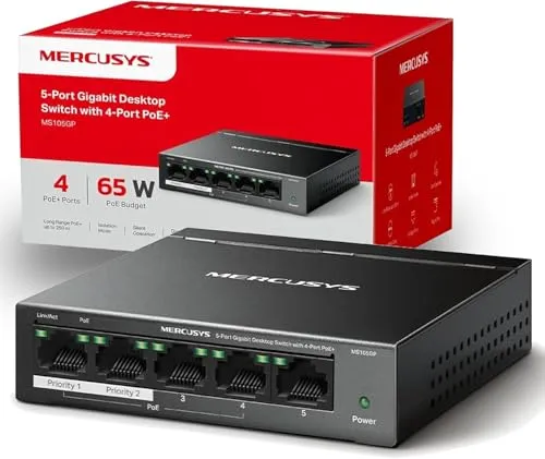 Mercusys MS105GP: Switch Gigabit 5 Puertos PoE+ 4 Puertos