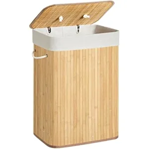 Songmics Cesto Ropa Bambú 72L con Tapa y Bolsa Extraíble