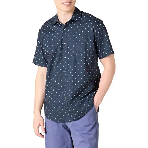 Amazon Essentials Camisa Estampada Manga Corta Hombre Azul Marino Talla L
