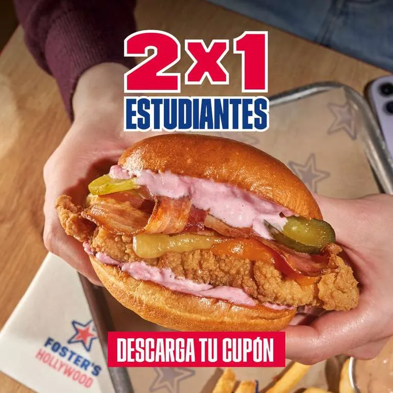 Promoción 2x1 en cenas para estudiantes en Foster's Hollywood