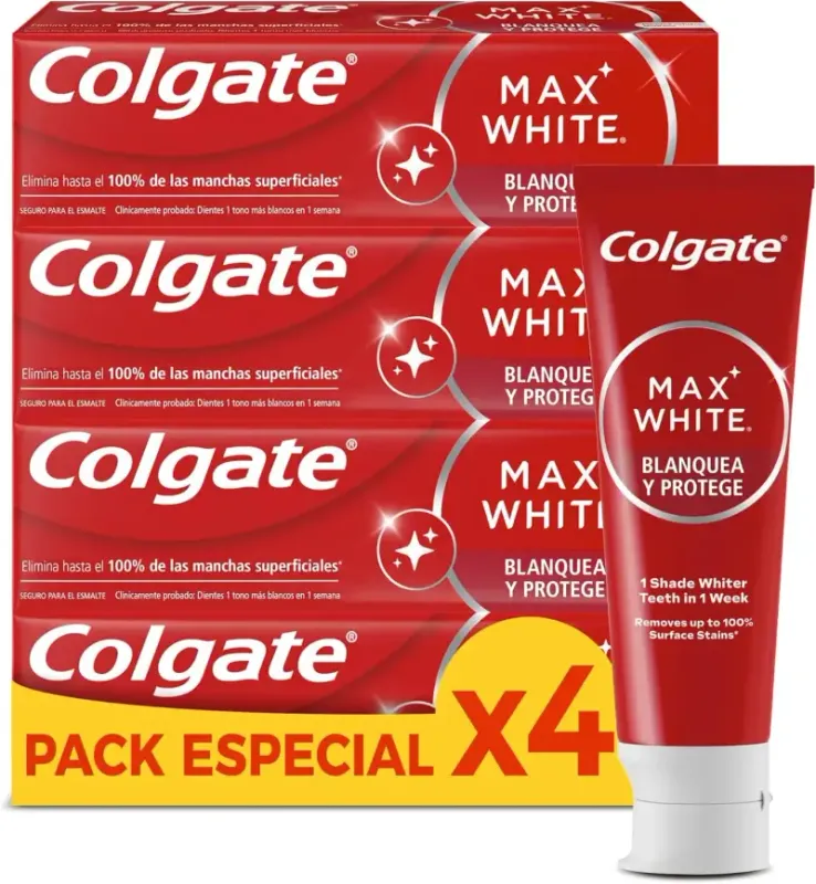 Pack 4x 75ml Pasta de dientes Colgate Max White