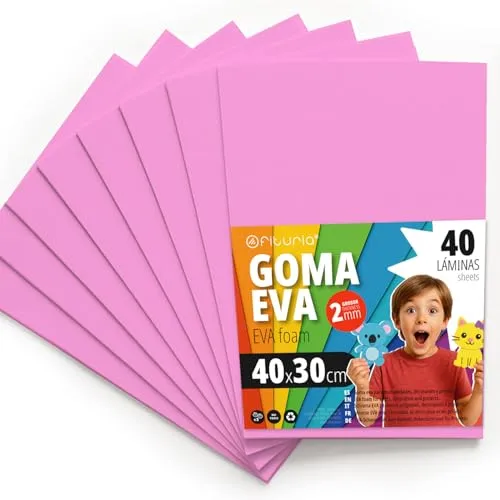 OFITURIA Goma Eva 40x30cm - Pack 40 Láminas Color Rosa para Manualidades Escolares y Proyectos DIY