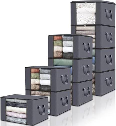 edihome Cajas Almacenaje Ropa Pack 10 Gris Oscuro con Asas y Ventana Transparente