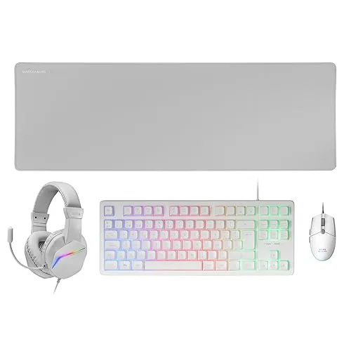 Pack Gaming Mars Gaming MCP-RGB3 Blanco: Teclado, Ratón 3200 dpi, Auriculares y Alfombrilla XXL