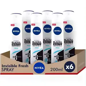 Nivea Black & White Invisible Fresh 200ml (Pack 6)