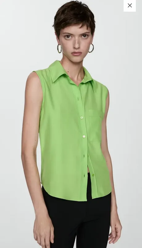 Camisa Lyocell sin Mangas Mango Mujer Verde