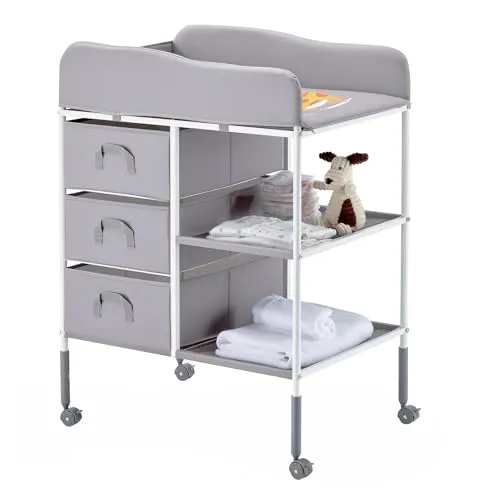 VEVOR Cambiador Bebé Portátil Multifuncional, Ajustable, Gris