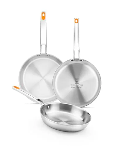 BRA Efficient Inox: Set 3 Sartenes Acero Inoxidable 18/10, Inducción, Mango Remachado (20-24-26 cm)
