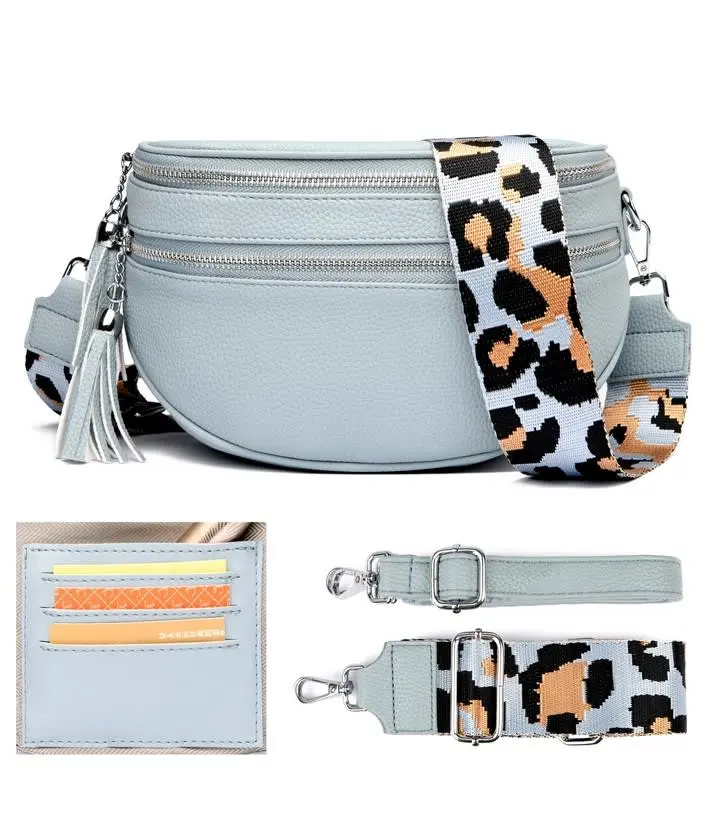 Bolso Bandolera Mujer Cuero Sintético Azul Claro