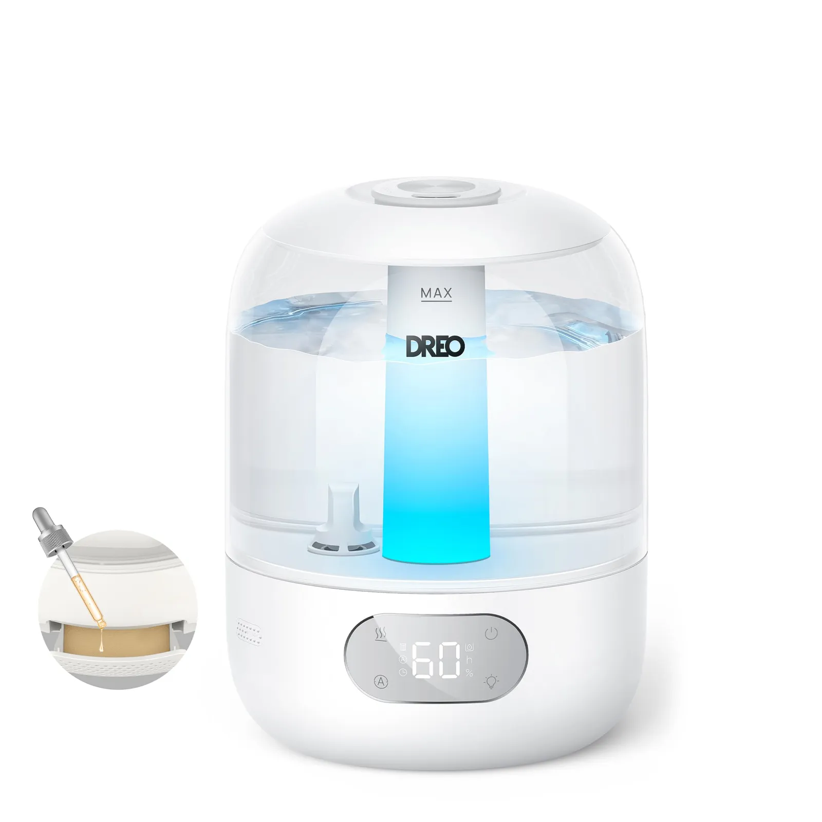 DREO Humidificador Bebés 3L, Silencioso (26dB), Niebla Fría Ultrasónica, 30h Autonomía, Boquilla 360°, Luz Ambiental, Difusor Arom