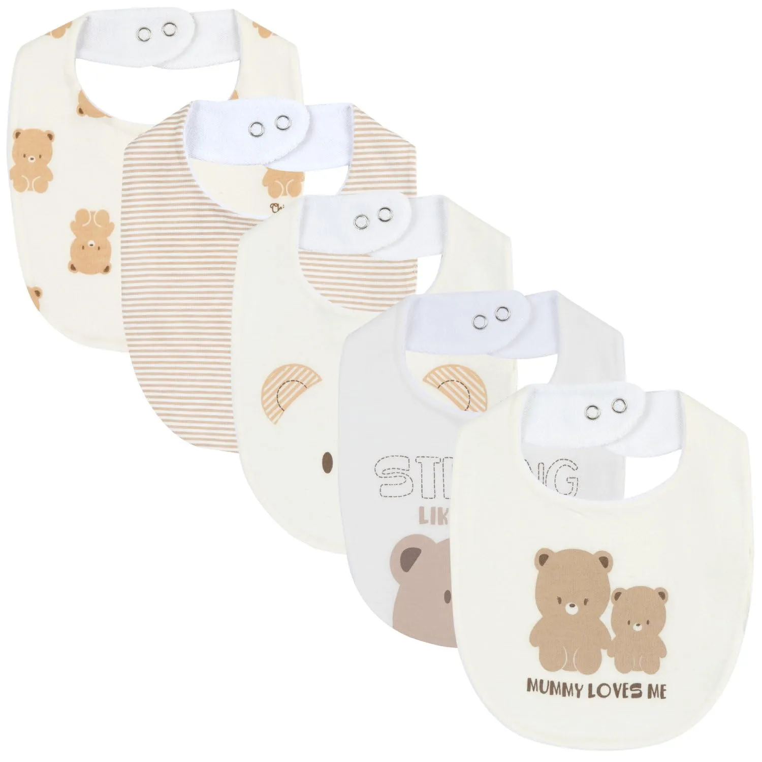 Pack 5 Baberos Chicco Algodón Suave para Bebé, Talla Única, Diseño Italiano