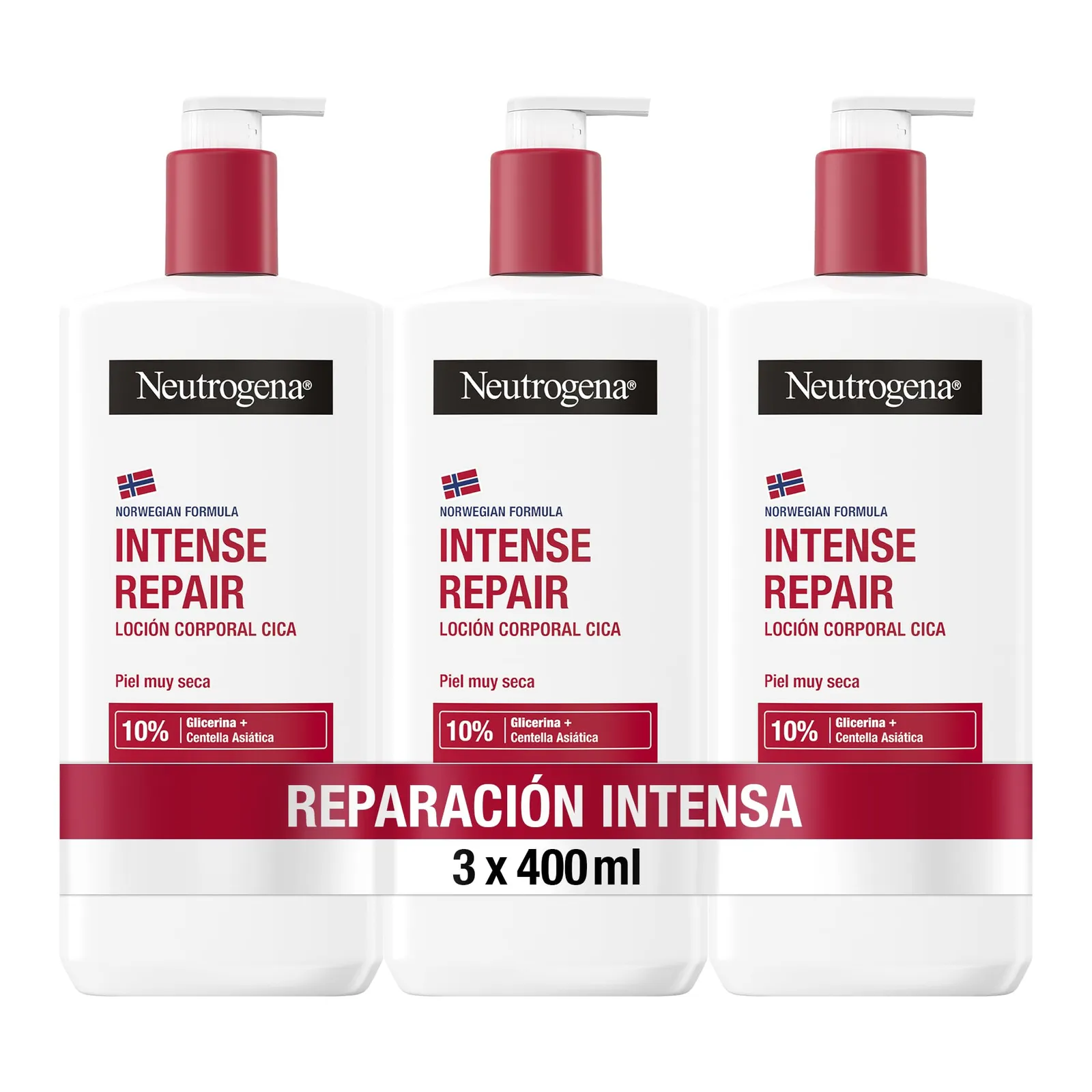Neutrogena Fórmula Noruega Loción Corporal CICA Reparación Intensa Pack 3x400 ml