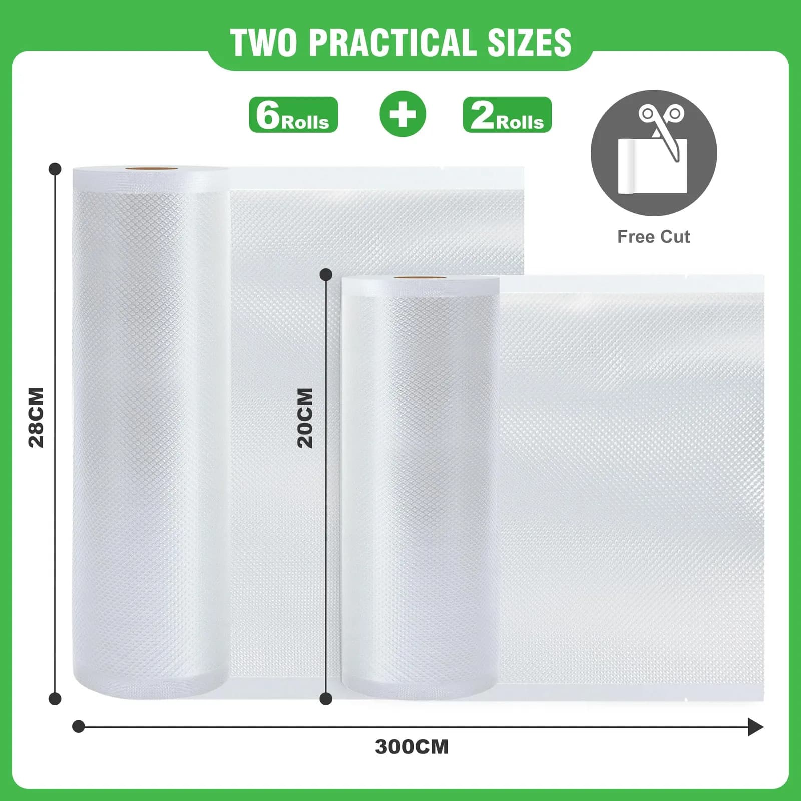 KitchenBoss Bolsas para Envasar al Vacío Alimentos (8 Rollos, 20/28/300 cm)
