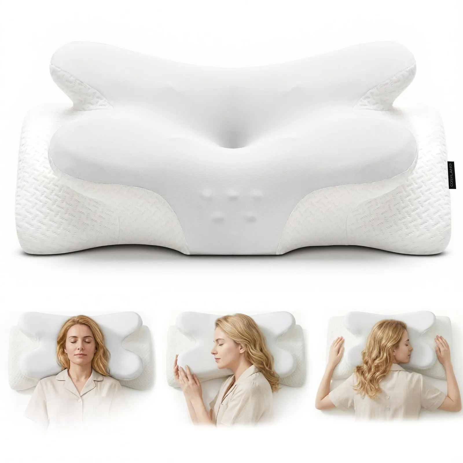 COSYLAND Almohada Cervical Mariposa Viscoelástica Ergonómica 63x34cm Blanco