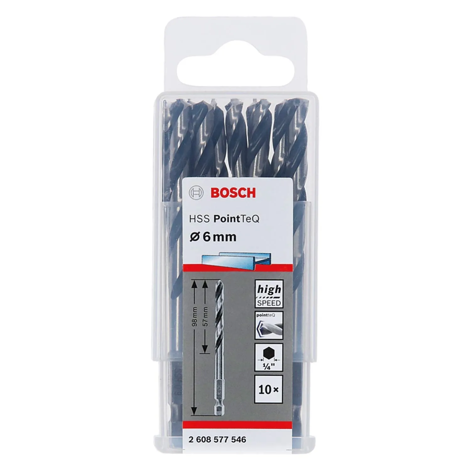 Bosch Professional Set 10 Brocas PointTeQ 6mm Hexagonal ¼" para Metal