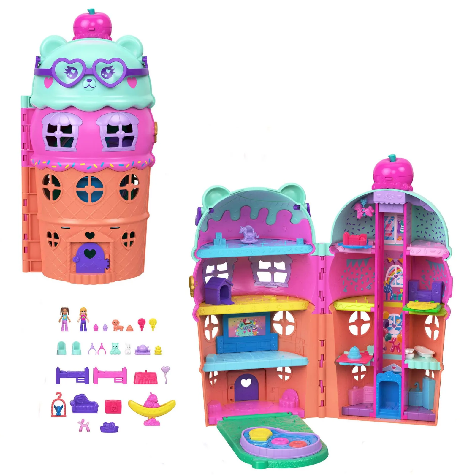 Polly Pocket Casa de Helado Grande con Muñecas y 25+ Accesorios (JKB89)