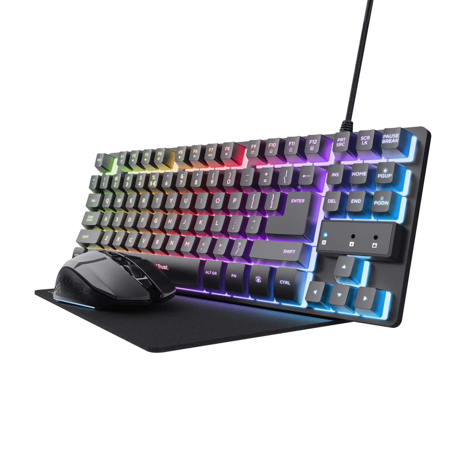 Pack Teclado Gaming GXTrust 1794: Teclado TKL USB Español, Ratón Inalámbrico Recargable y Alfombrilla LED 3 en 1