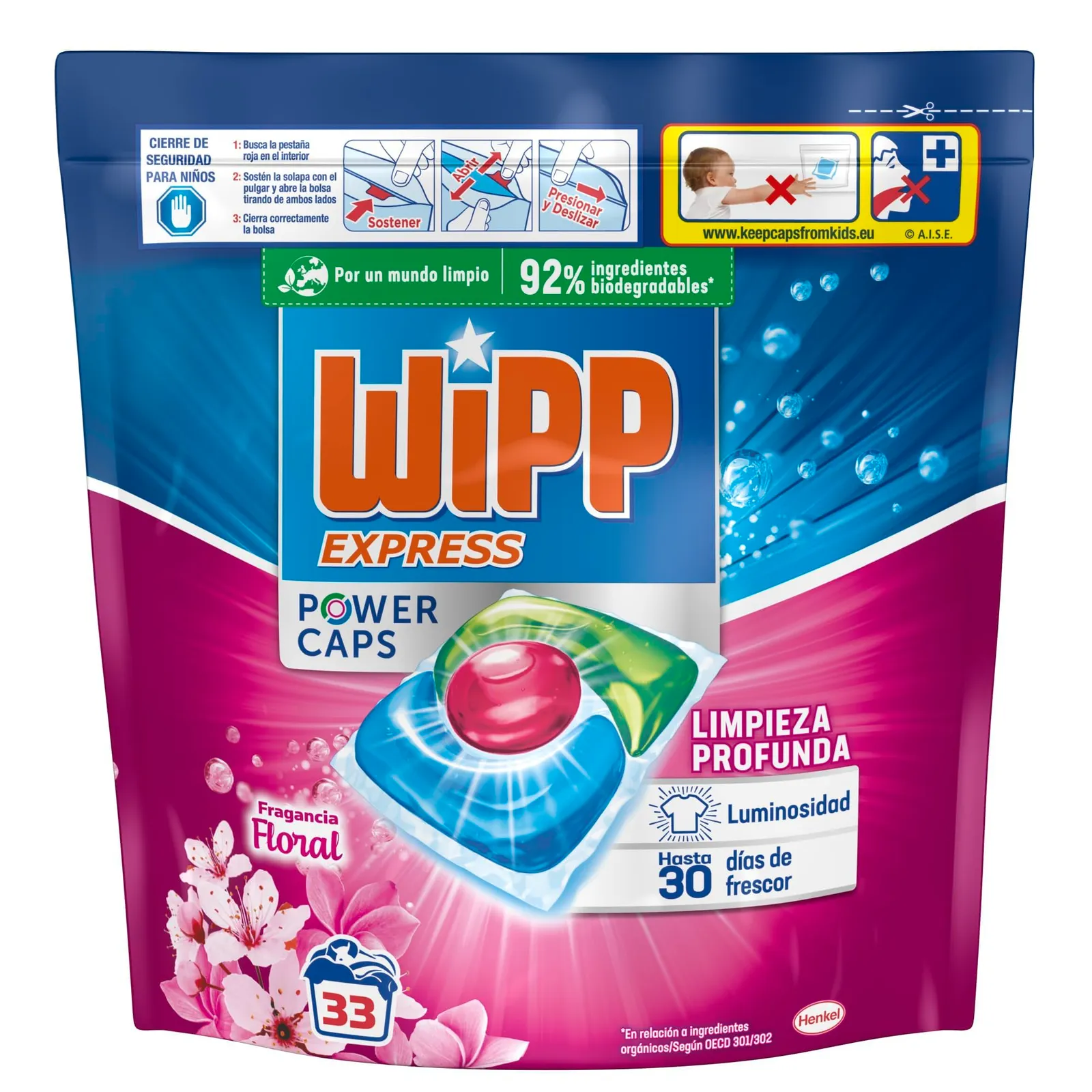 Wipp Express Power Caps Floral Detergente Lavadora 33 Cápsulas