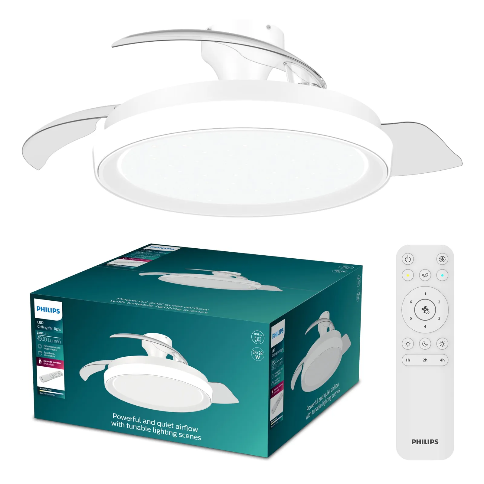 Lámpara Techo Ventilador Philips Bliss 106cm LED Blanca 4500lm RGB