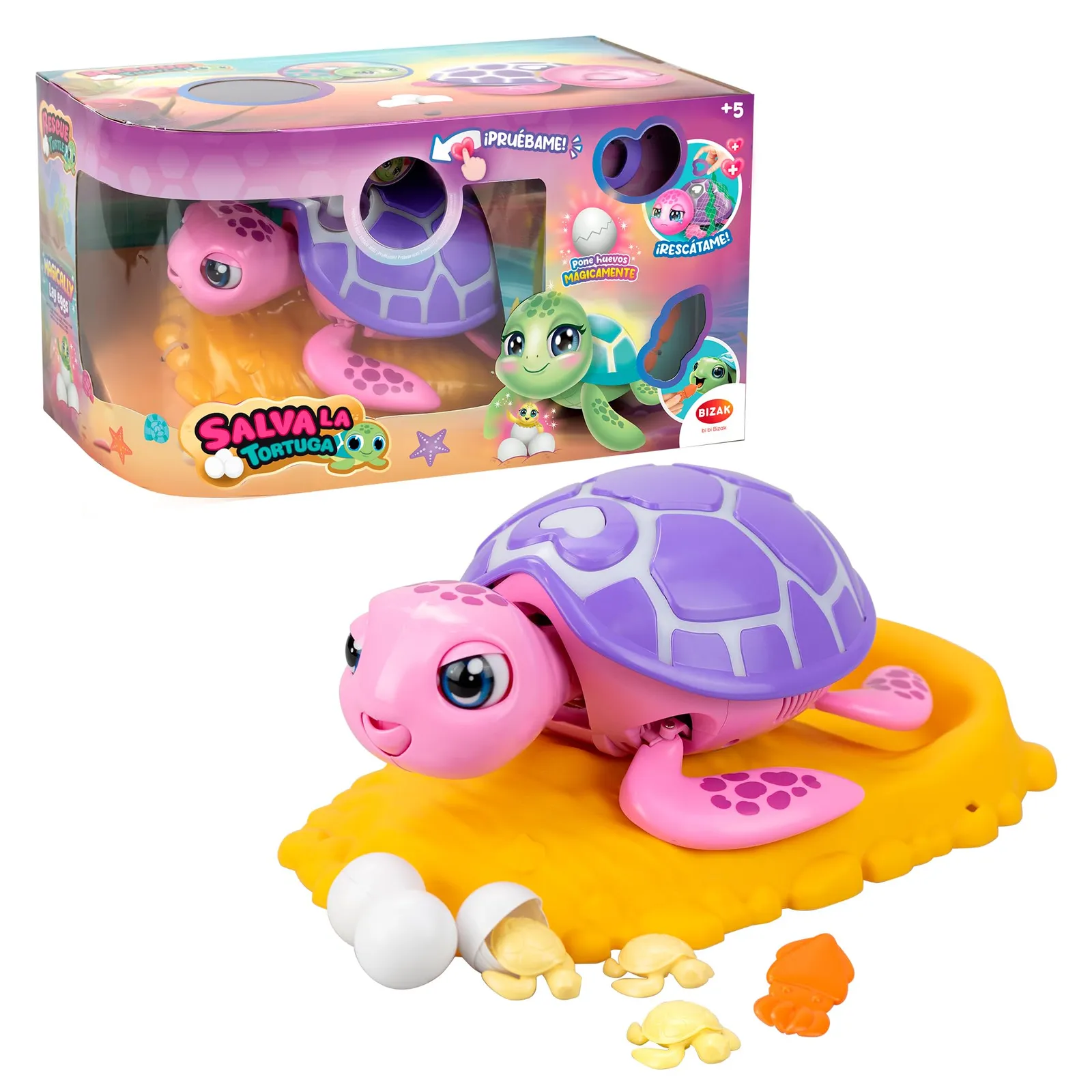 Bizak Salva La Tortuga Rosa: Mascota Interactiva con Sonidos y Reacciones para Niños