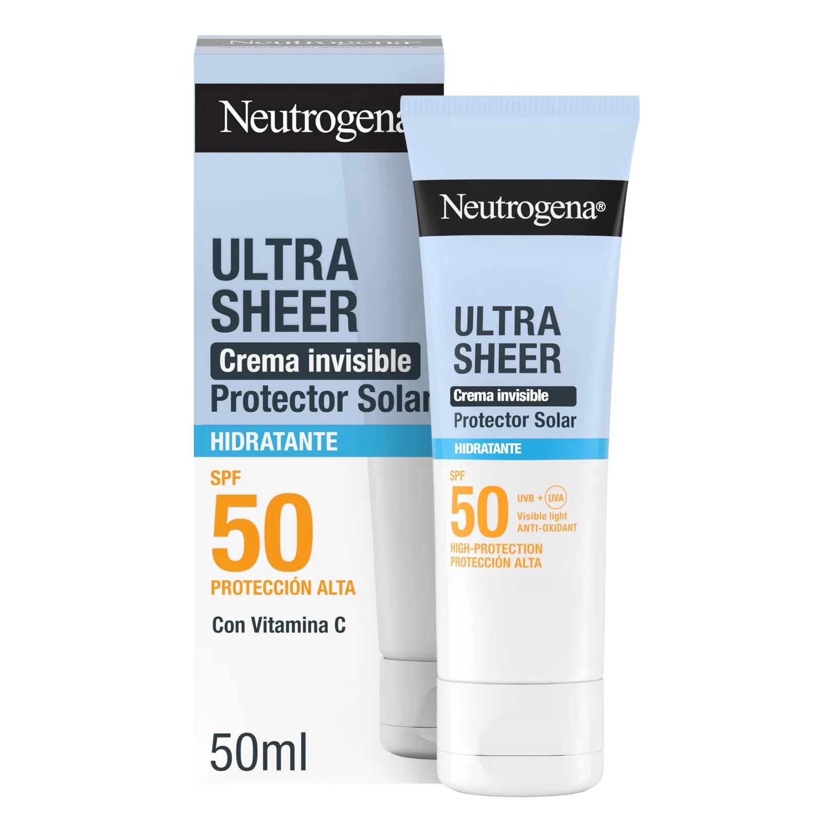 Neutrogena Ultra Sheer Solar Crema Invisible SPF50 50 ml: Protector Solar Facial Hidratante y de Amplio Espectro