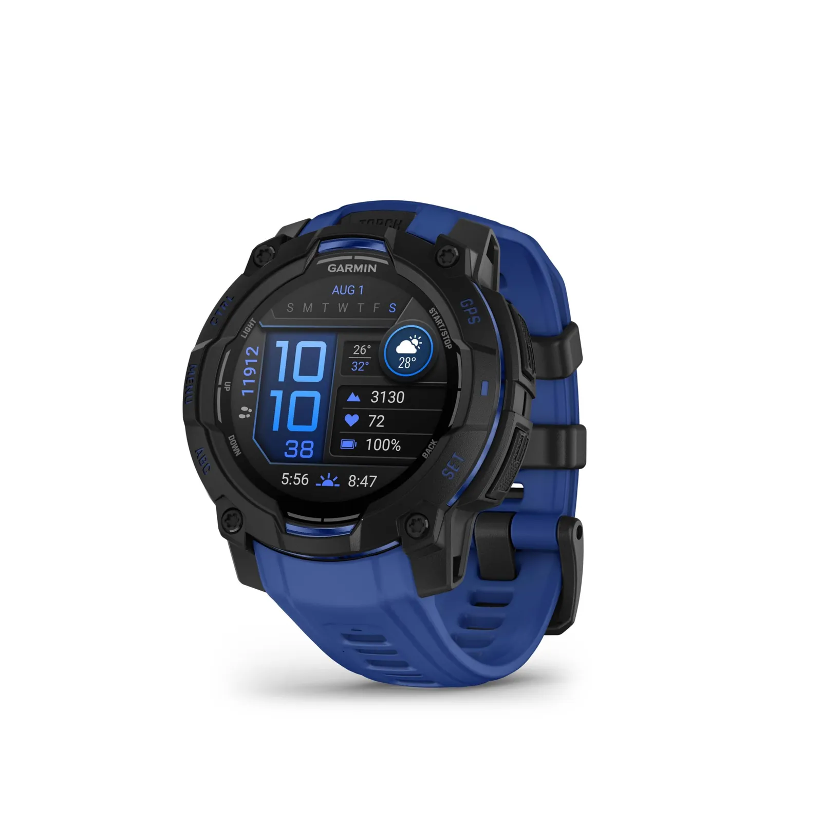 Garmin Instinct 3: Reloj GPS AMOLED 45mm, Resistencia Agua, Apps Deporte, Salud, Linterna LED, 18 Días Batería, Azul