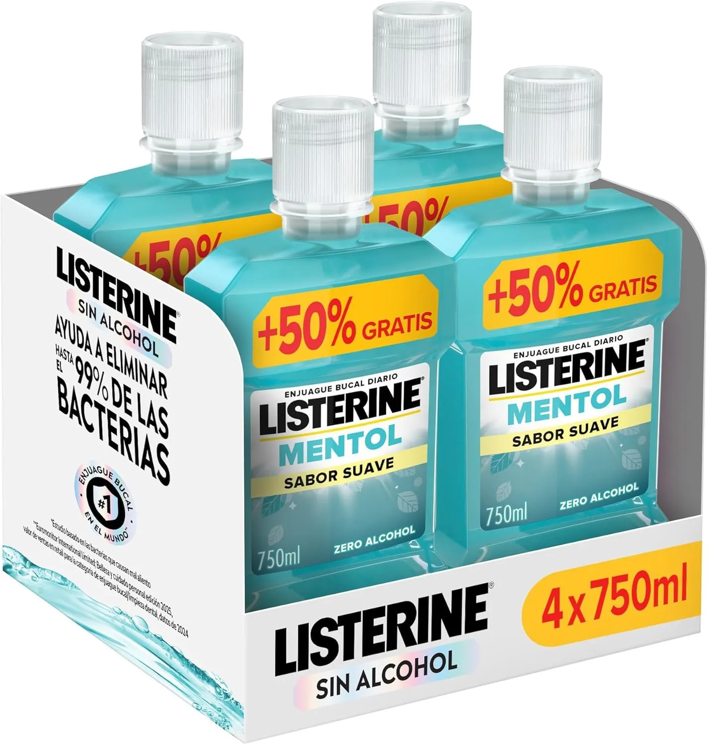 Pack 4x 750ml Listerine Mentol Sabor Suave