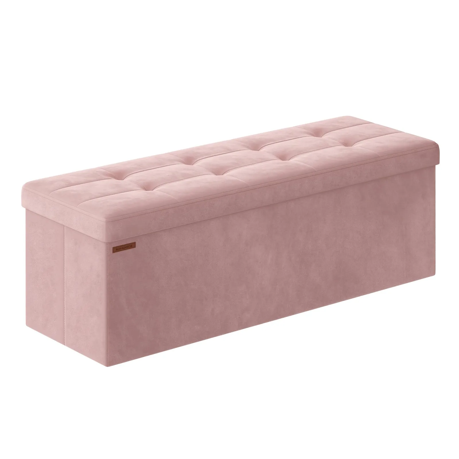 SONGMICS Puff Almacenaje Plegable LSF277R01 - 38x110x38 cm, Rosa Jalea, Soporta 300 kg