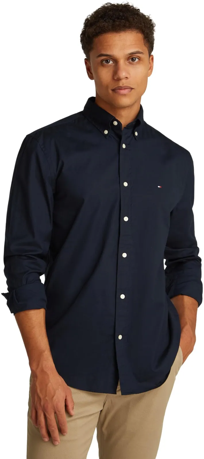 Camisa Tommy Hilfiger Core Flex Poplin Solid RF L/S Hombre, Azul, Talla L