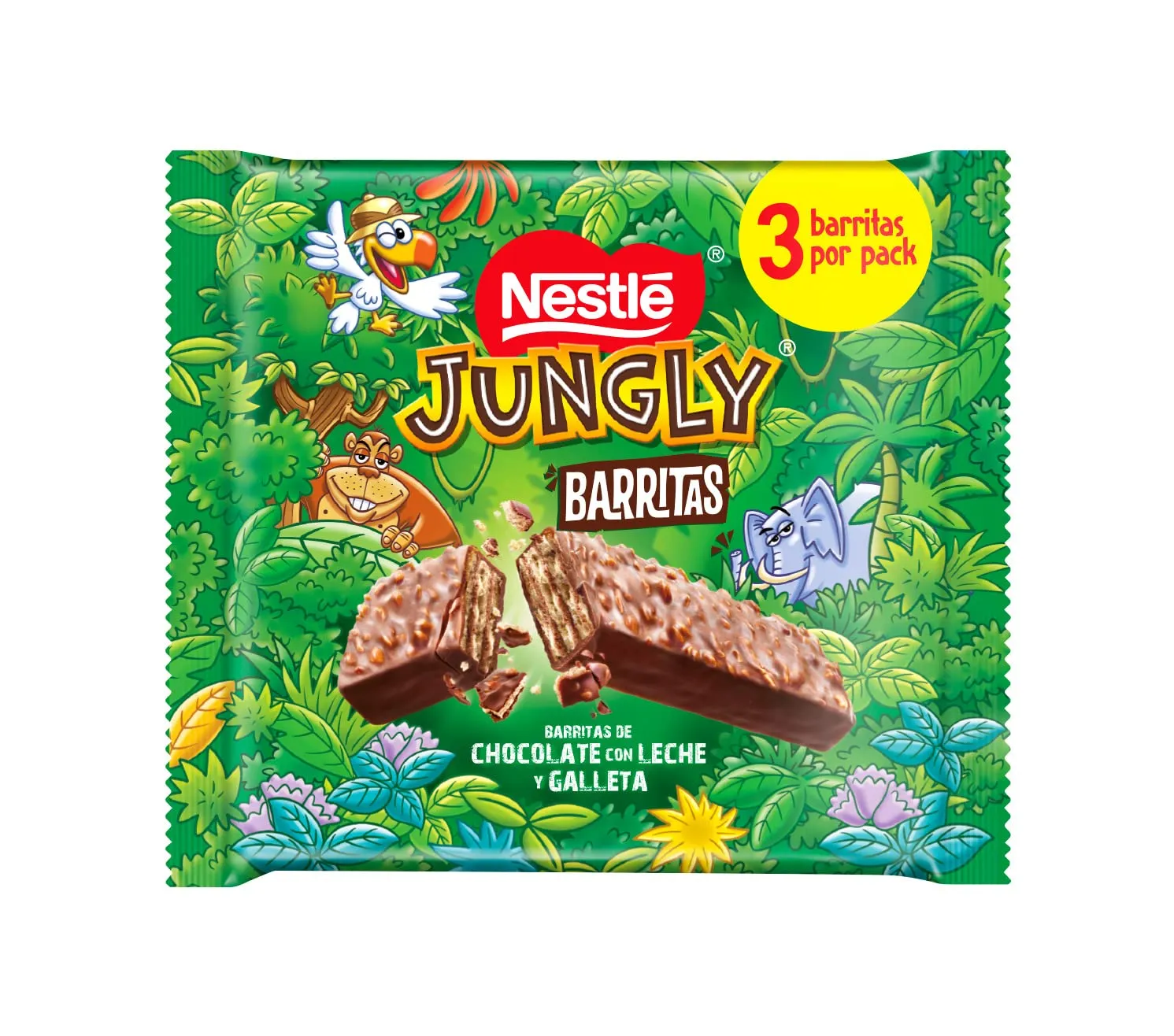 Barrita de chocolate con leche Nestlé Jungly, pack 66 unidades (34gr c/u)