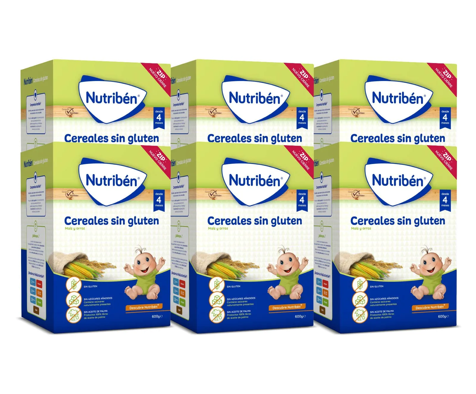 Pack 6 x 600 gr Papilla Nutribén Cereales Sin Gluten
