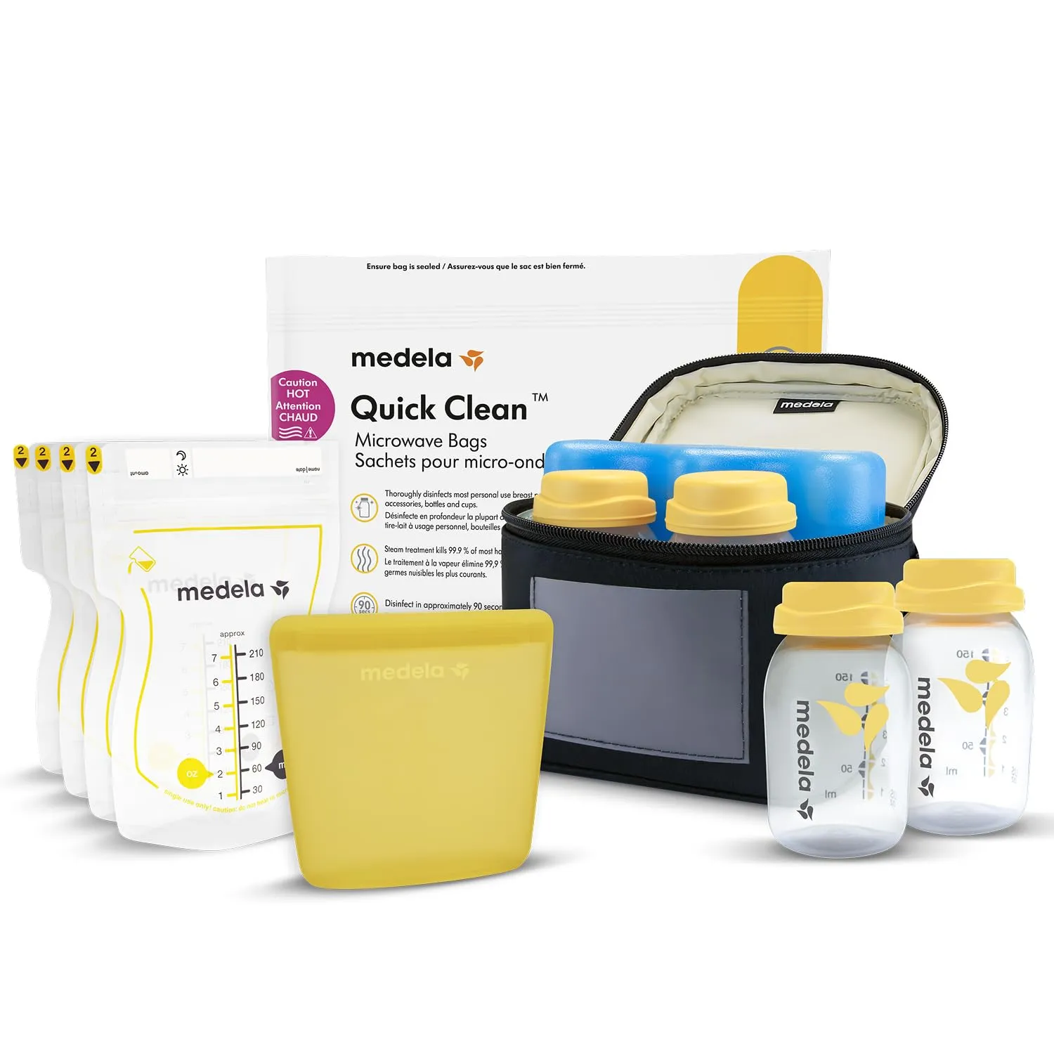 Medela Kit Almacenamiento Leche Materna Todo en Uno: Biberones 150ml, Bolsa Microondas, Nevera Portátil