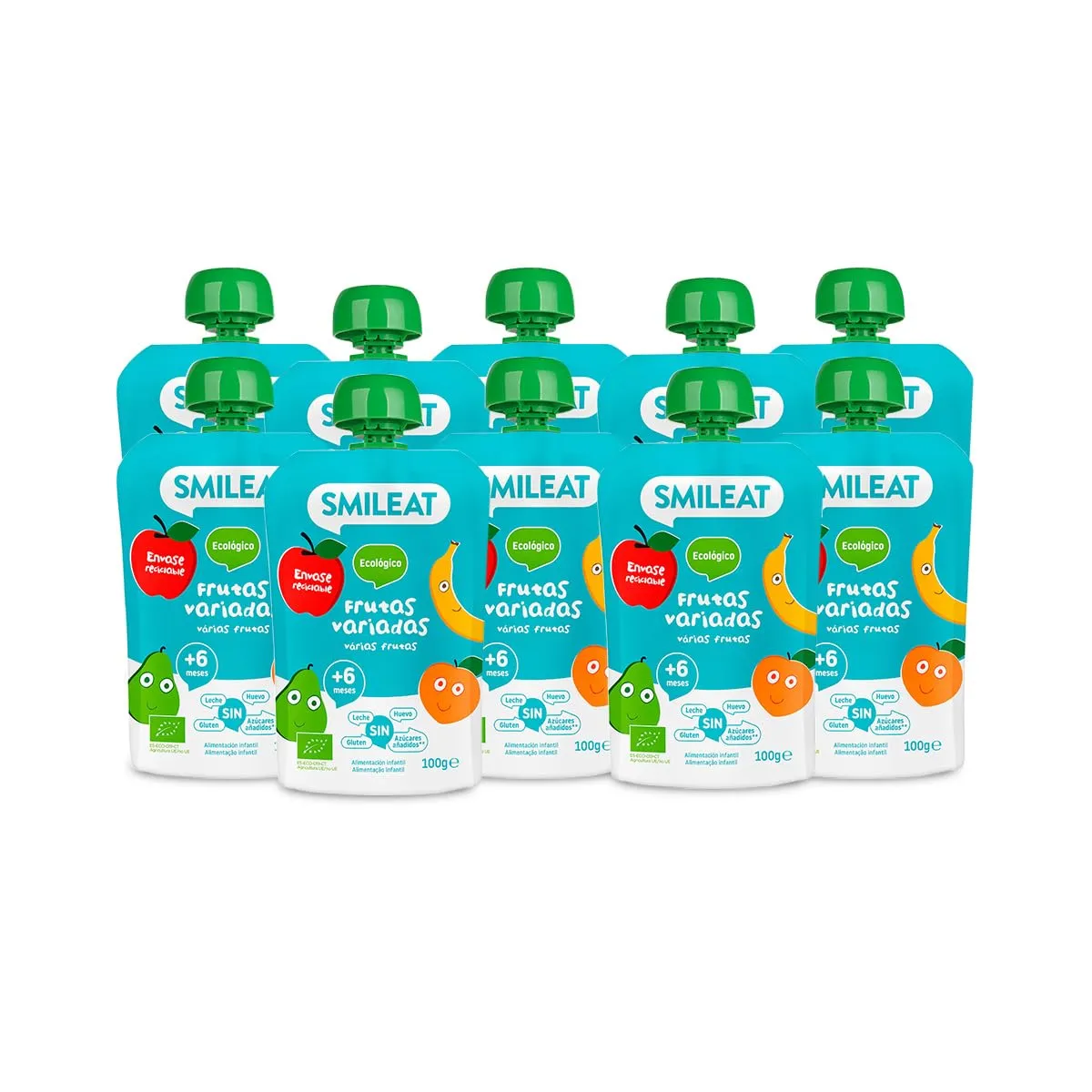 Smileat Pack 10 Pouch Frutas Ecológicas para Bebés - Snack Saludable
