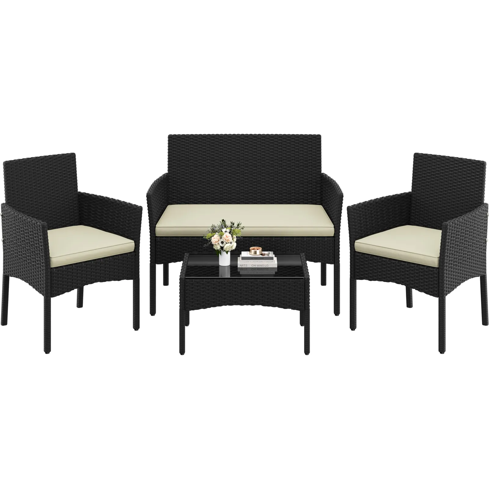 Yaheetech Conjunto Muebles Exterior Ratán 4 Piezas: Sofá, 2 Sillas, Mesa