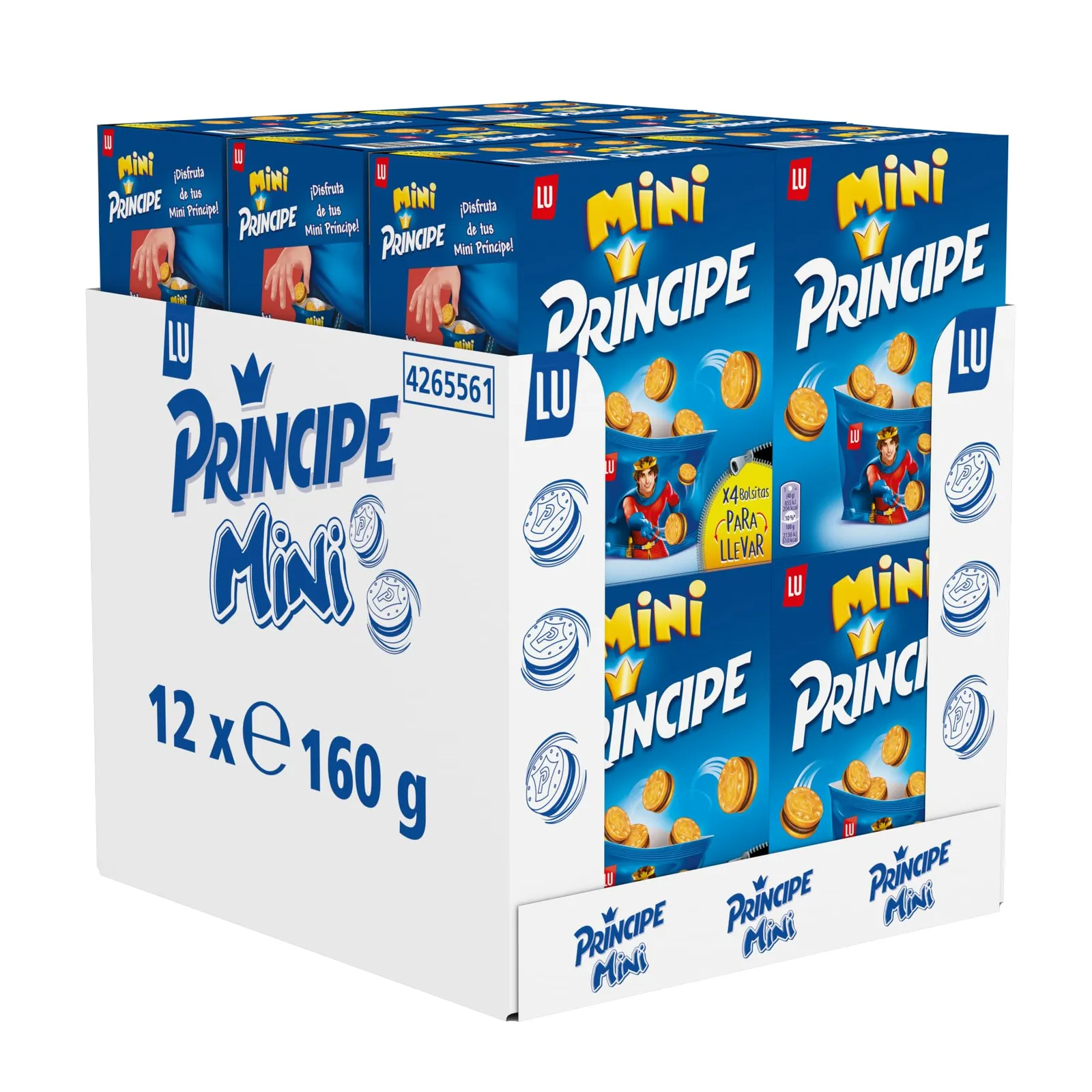 12 Paquetes de Mini Galletas Príncipe (160gr c/u) Rellenas de Chocolate con Leche