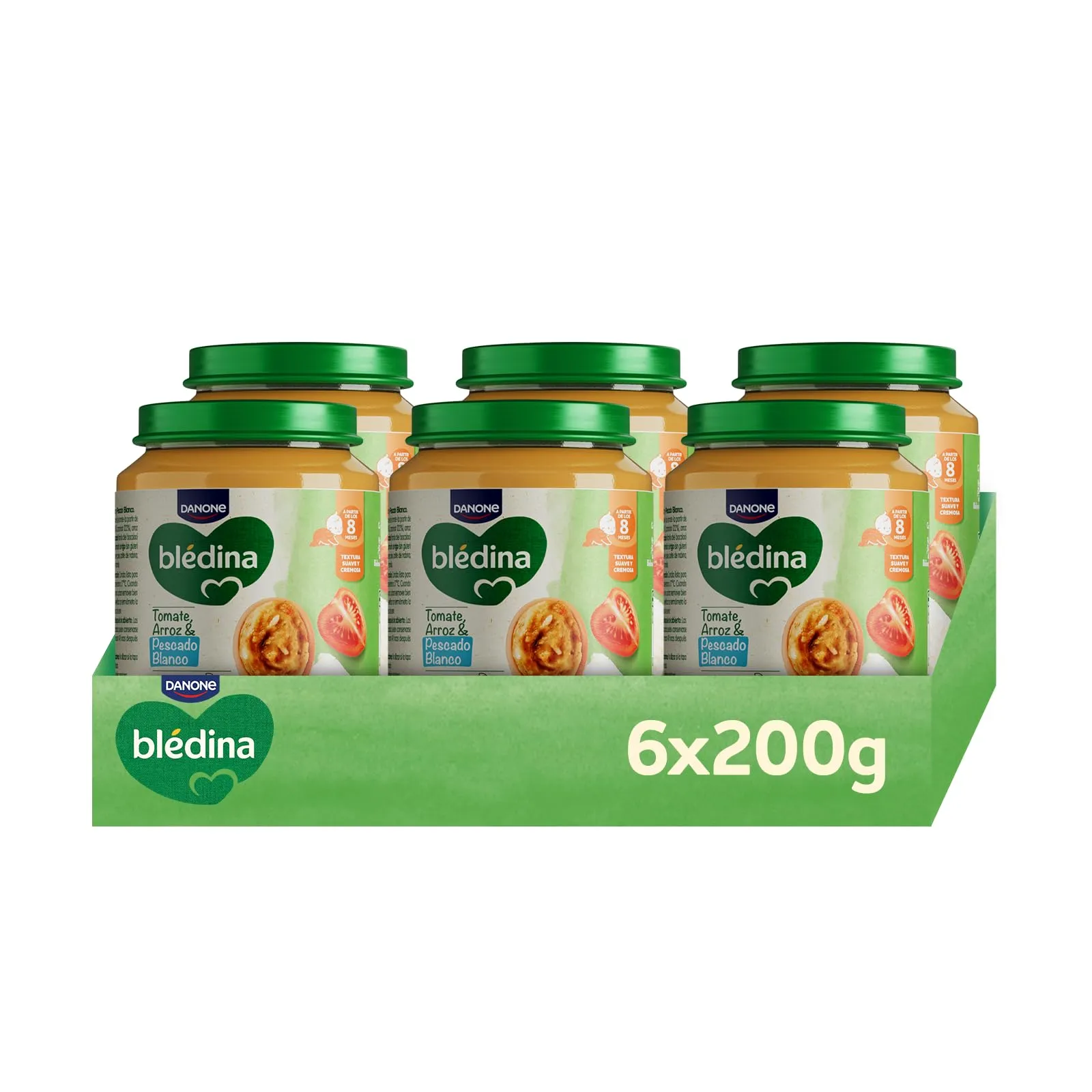 Pack 6x Blédina Tarritos Tomate Arroz Pescado 200g para Bebés