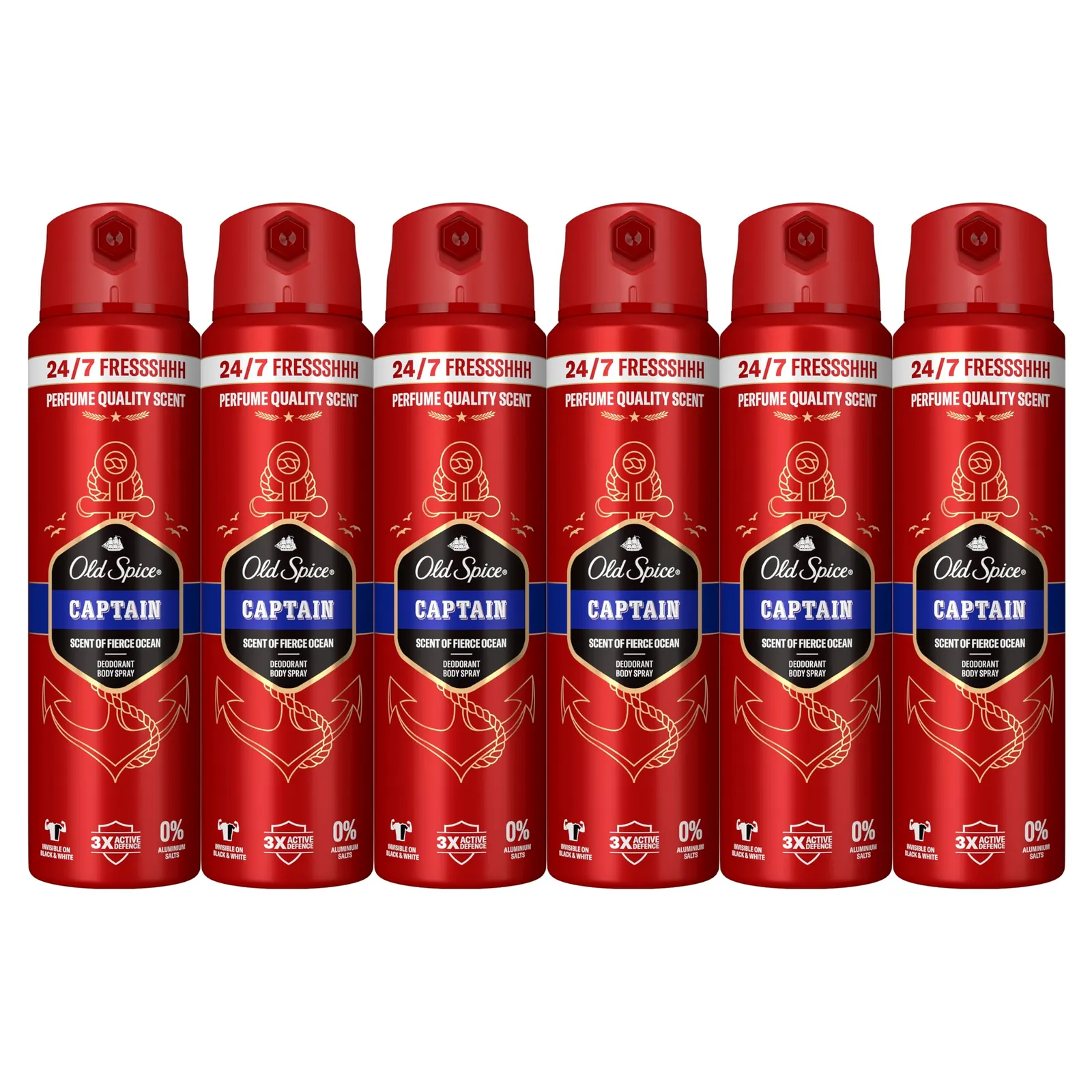Pack 6x Old Spice Captain Desodorante Spray 150ml - Protección 24h sin aluminio