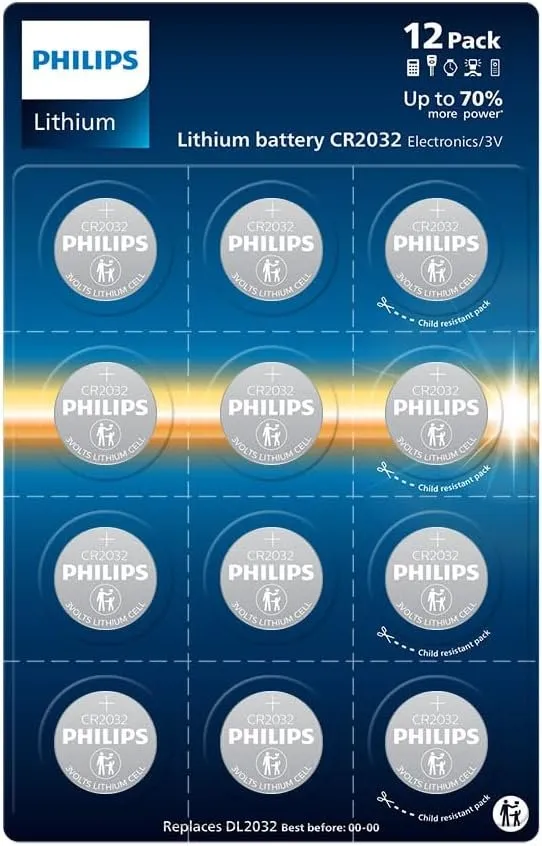 Baterías Litio Philips CR2032 3V - Paquete de 12