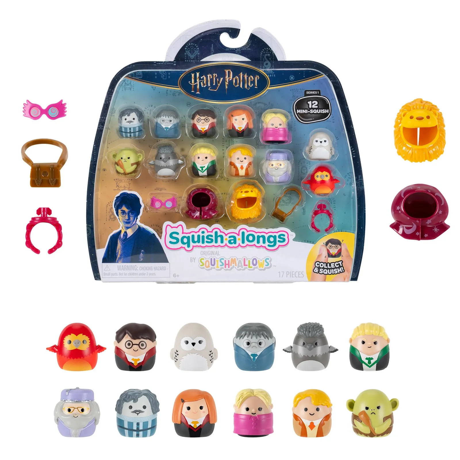 Pack 12 Mini Squish-a-longs + Accesorio Harry Potter