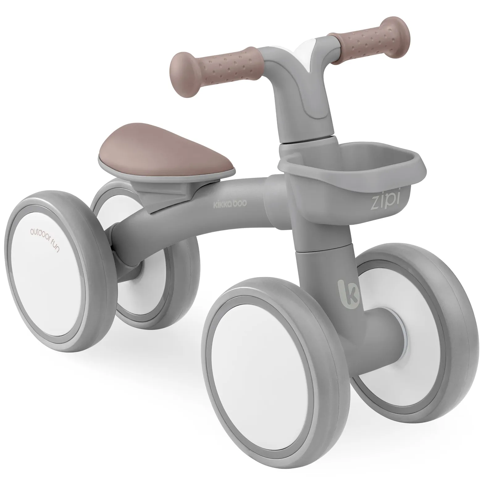 KikkaBoo Bicicleta Sin Pedales ZIPI: Correpasillos y Equilibrio para Niños de 1-3 Años, con Canasta y Ajustable, Color Gris